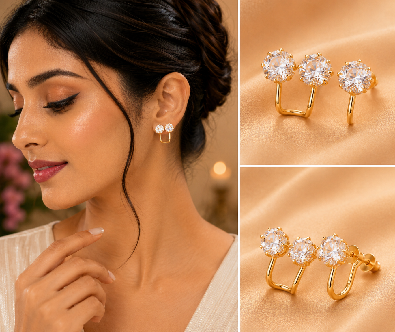 Twin Solitaire Crystal Ear Jacket Earrings